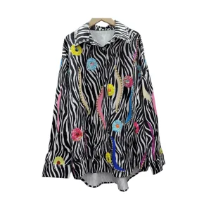 Pre Order:  Studs Sequins Zebra Print Shirt