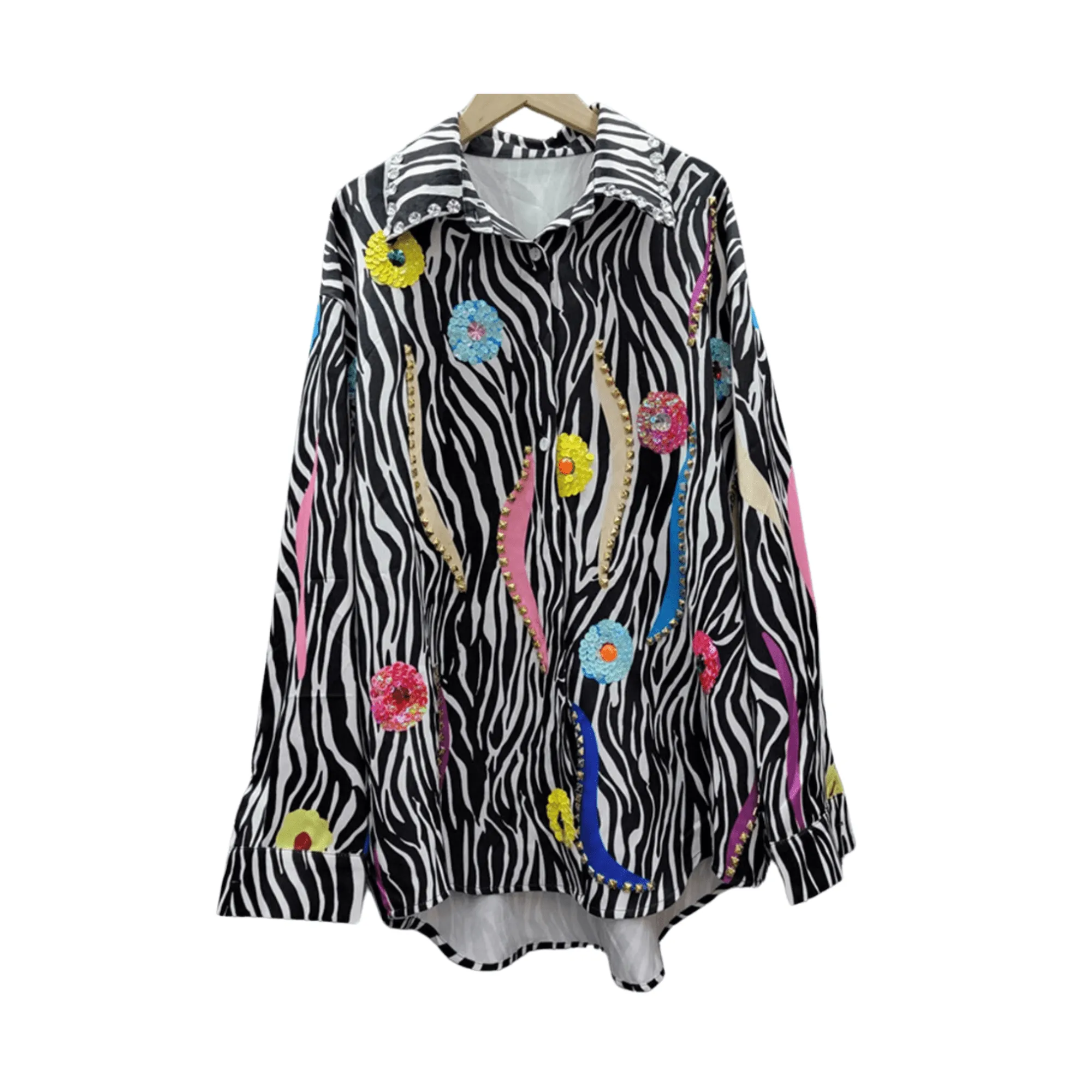 Pre Order:  Studs Sequins Zebra Print Shirt