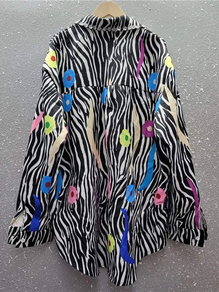 Pre Order:  Studs Sequins Zebra Print Shirt