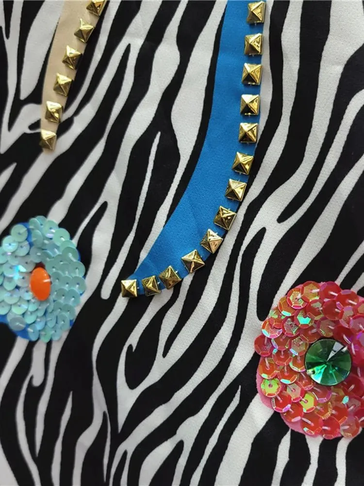 Pre Order:  Studs Sequins Zebra Print Shirt