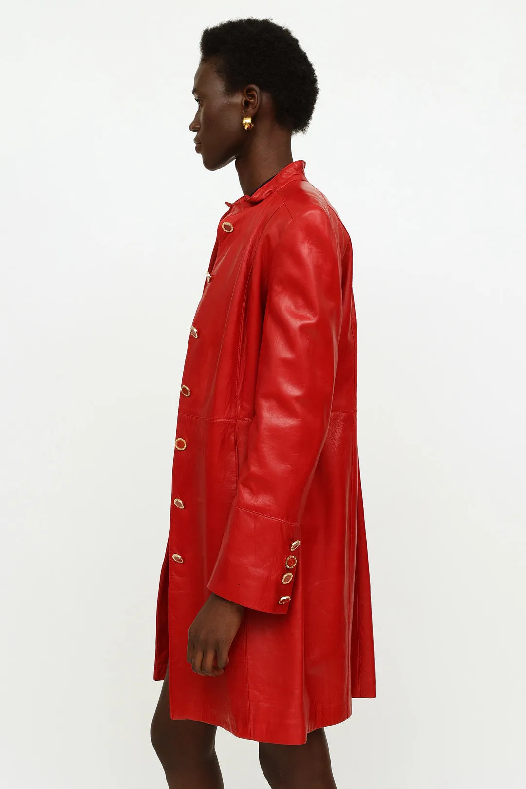 Red Leather Long Jacket