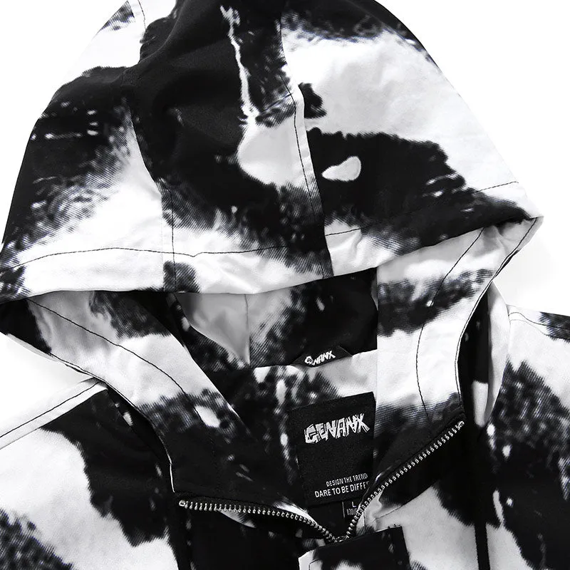 Zebra-Print 3D Patch Pocket Cuff Sleeves Couple Hooded Jacket